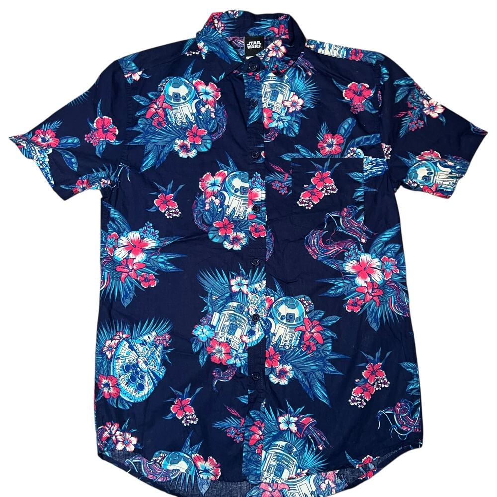 Star Wars Men's Millennium Falcon And R2-D2 Tropical Hawaiian Shirt size small